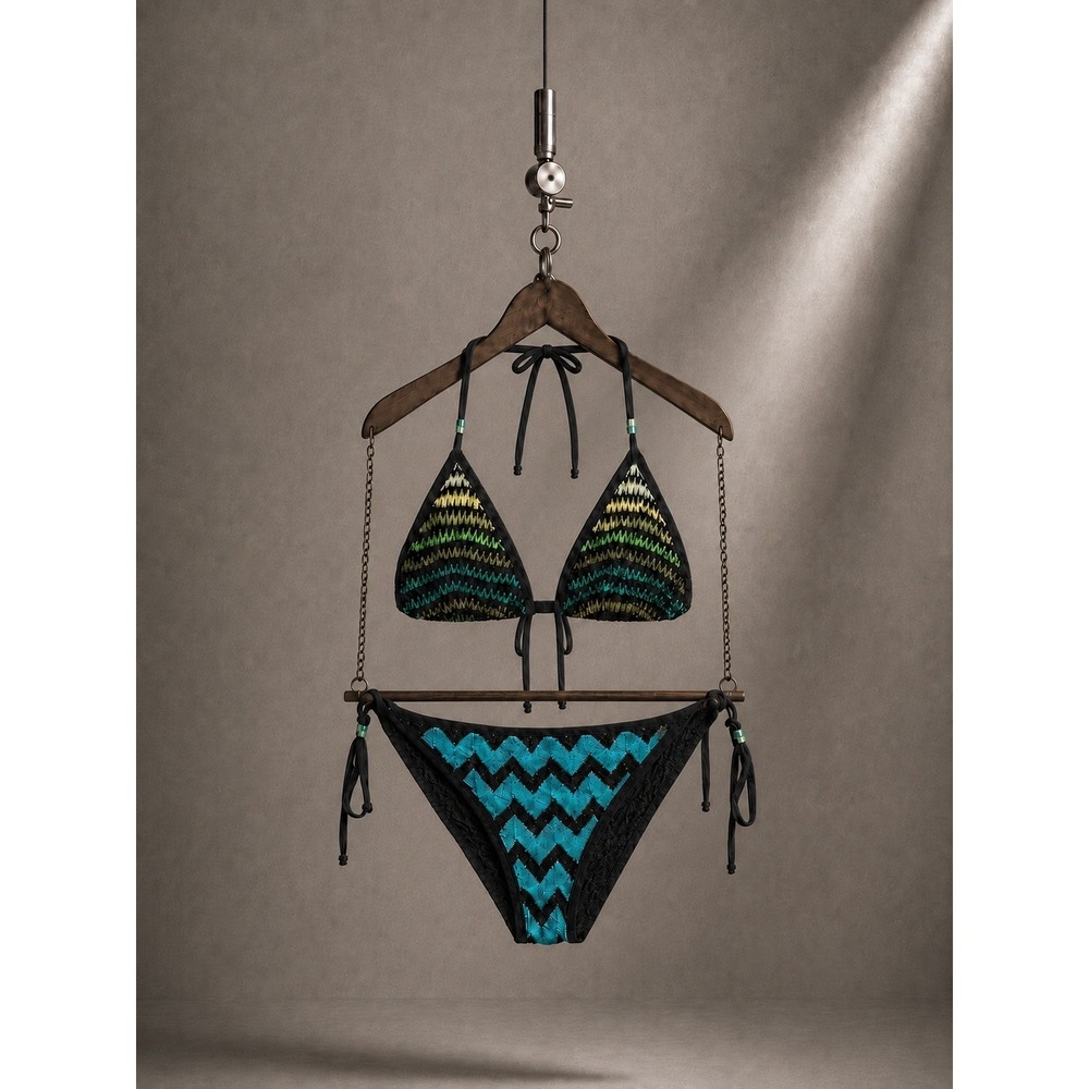 Missoni Mare Zigzag Knit Triangle String Bikini Set Multi IT 44 US 8 Adjustable